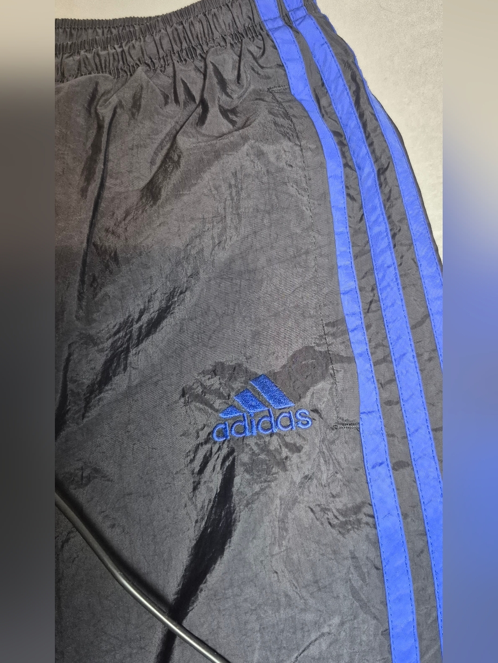 Adidas Black Track Pants with Royal Blue Stripes Vtg 90s